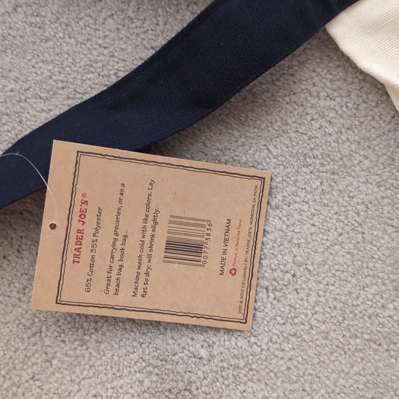 Trader Joe's Navy and Cream Canvas Tote Bag - Picture 4 of 5